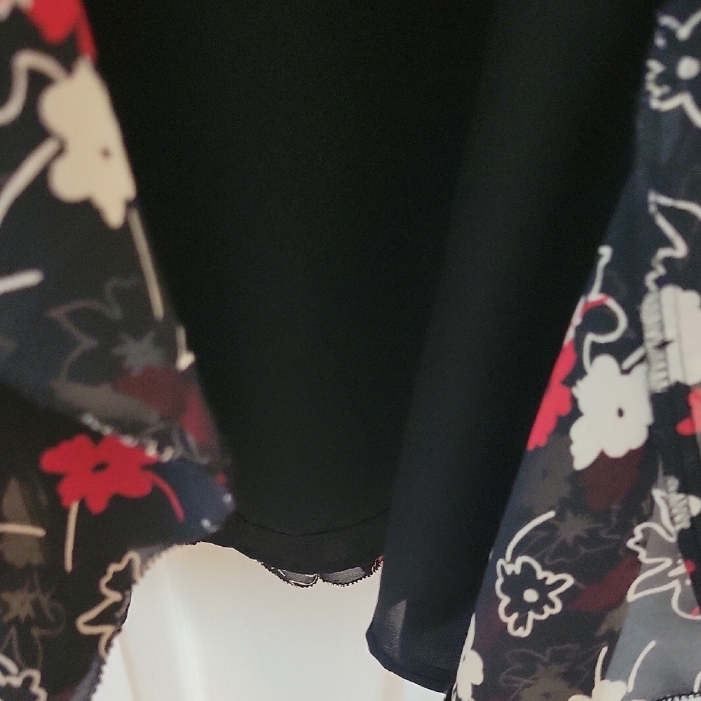 LOFT Black Midi Dress with Red and Cream Floral Design - Picture 7 of 9